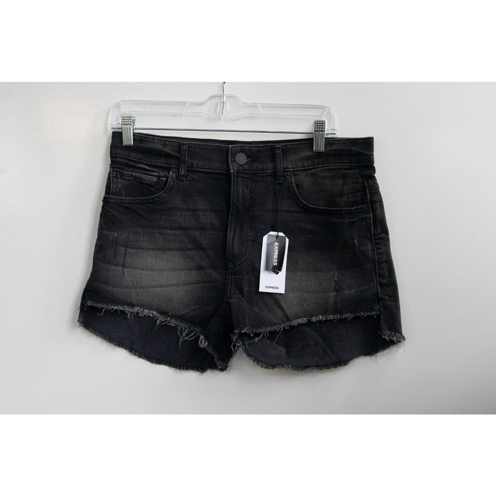 NWT Express Black Distressed Original High-Rise Shortie Jean Shorts Women Size 8